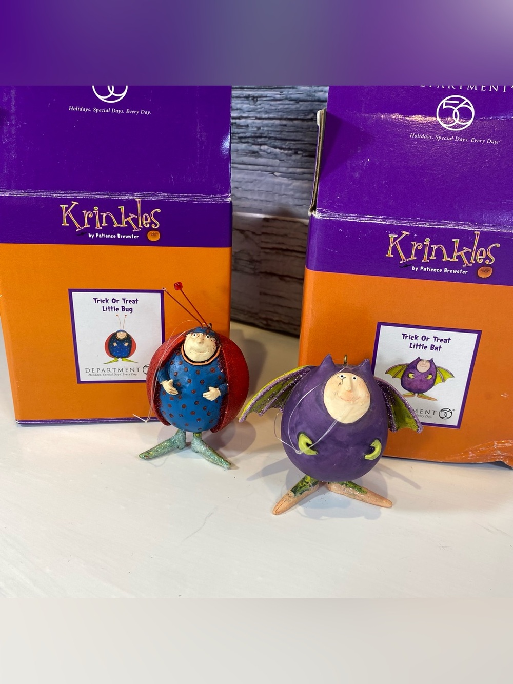 Krinkles Dept 56 Halloween Trick Or Treat Little Bat And Little Bug Ornaments